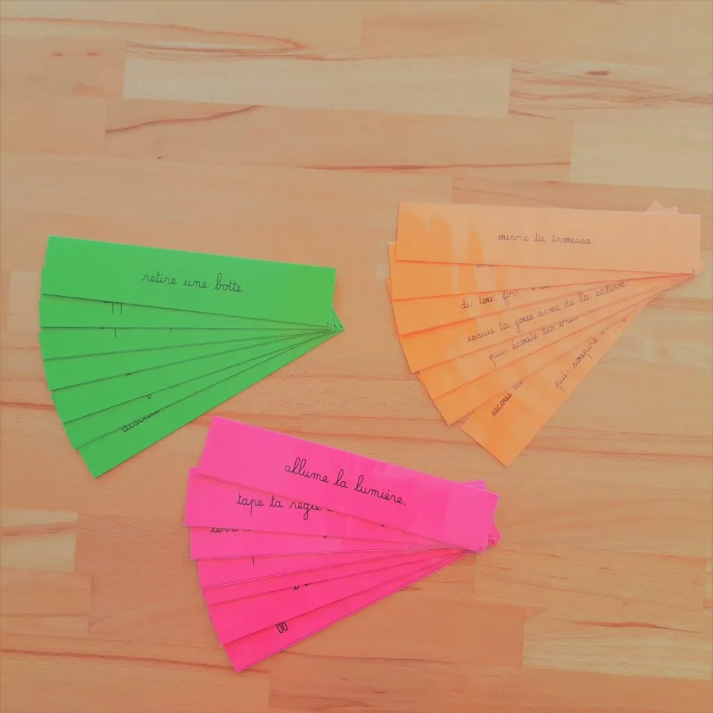 Lecture de phrases : mimer des ordres Montessori